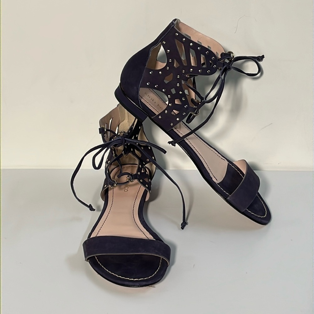 KLUB NICO Boho Artsy Jae Color Nubuck Navy Gold Stud Lace Up Gladiator Sandal 8M